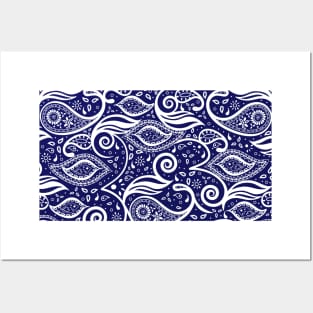 Paisley Bohemian Breeze Art - White and Blue Posters and Art